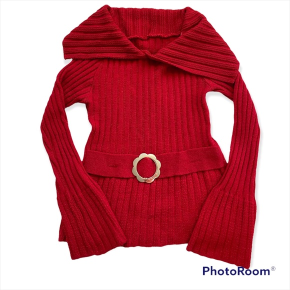 Y2K 90’s Red Sweater Silver Flower S/M - Picture 1 of 6